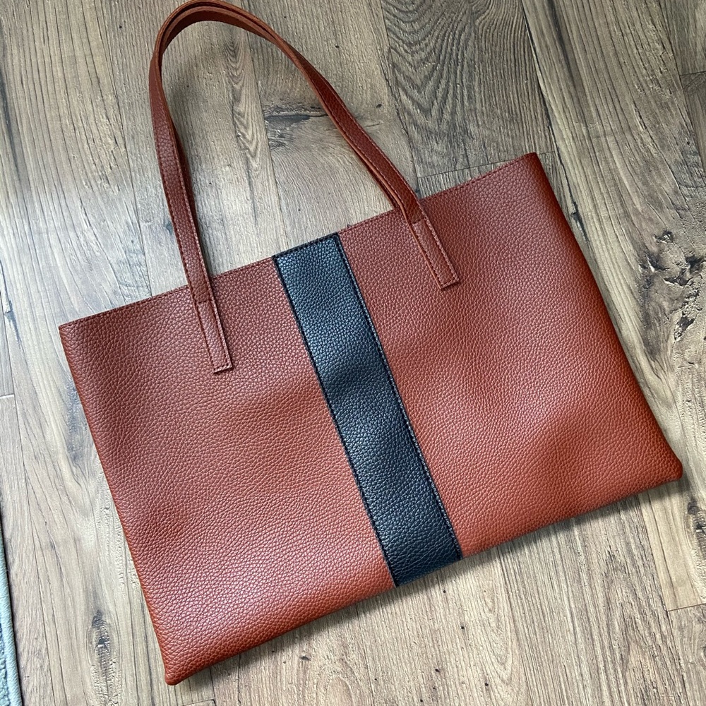 Vince Camuto Vegan Leather brown black tote bag